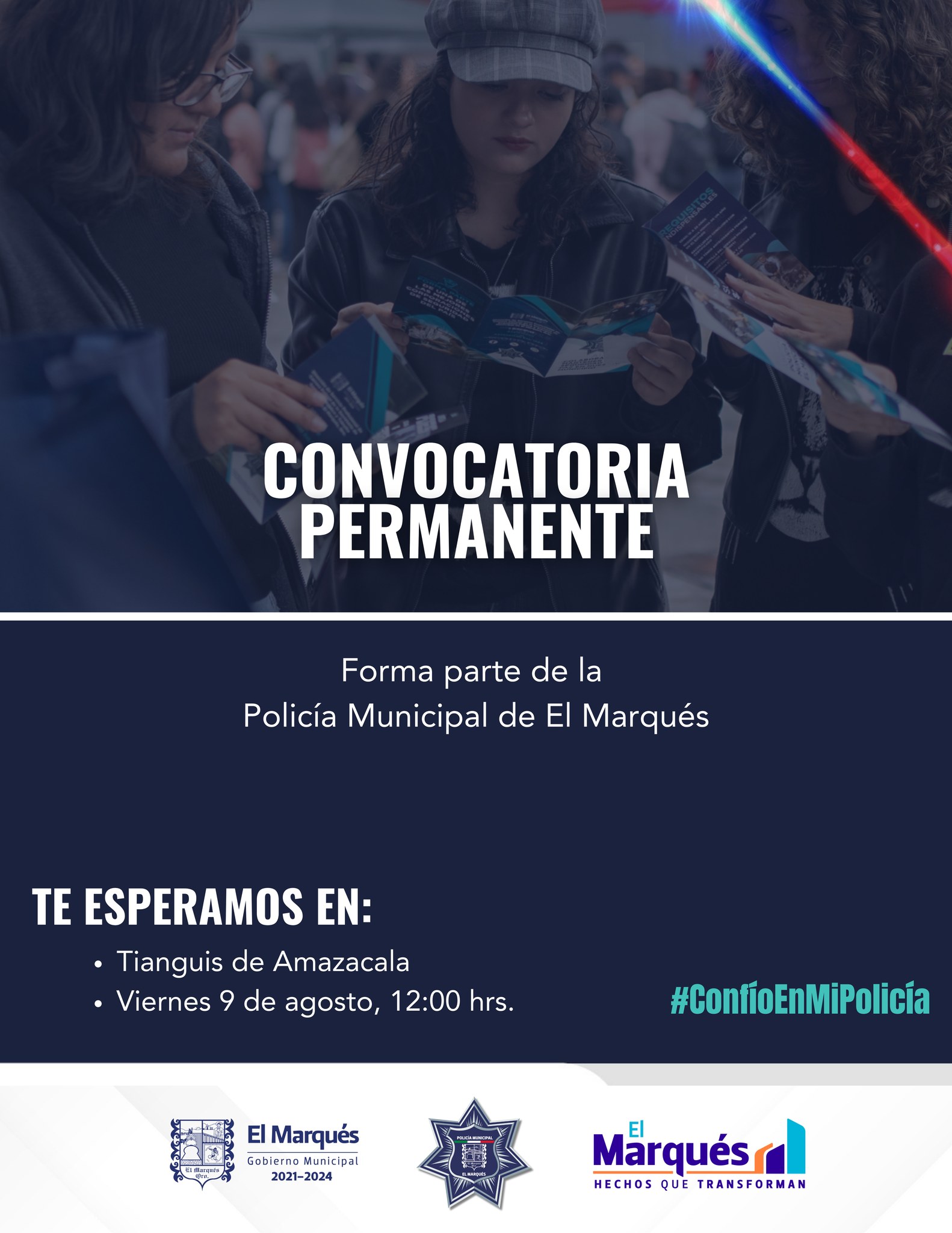 Lee más sobre el artículo Hoy en el tianguis de Amazcala, en punto de las 12:00 horas, podrás conocer todo lo que necesitas para formar parte de la Policía Municipal de El Marqués