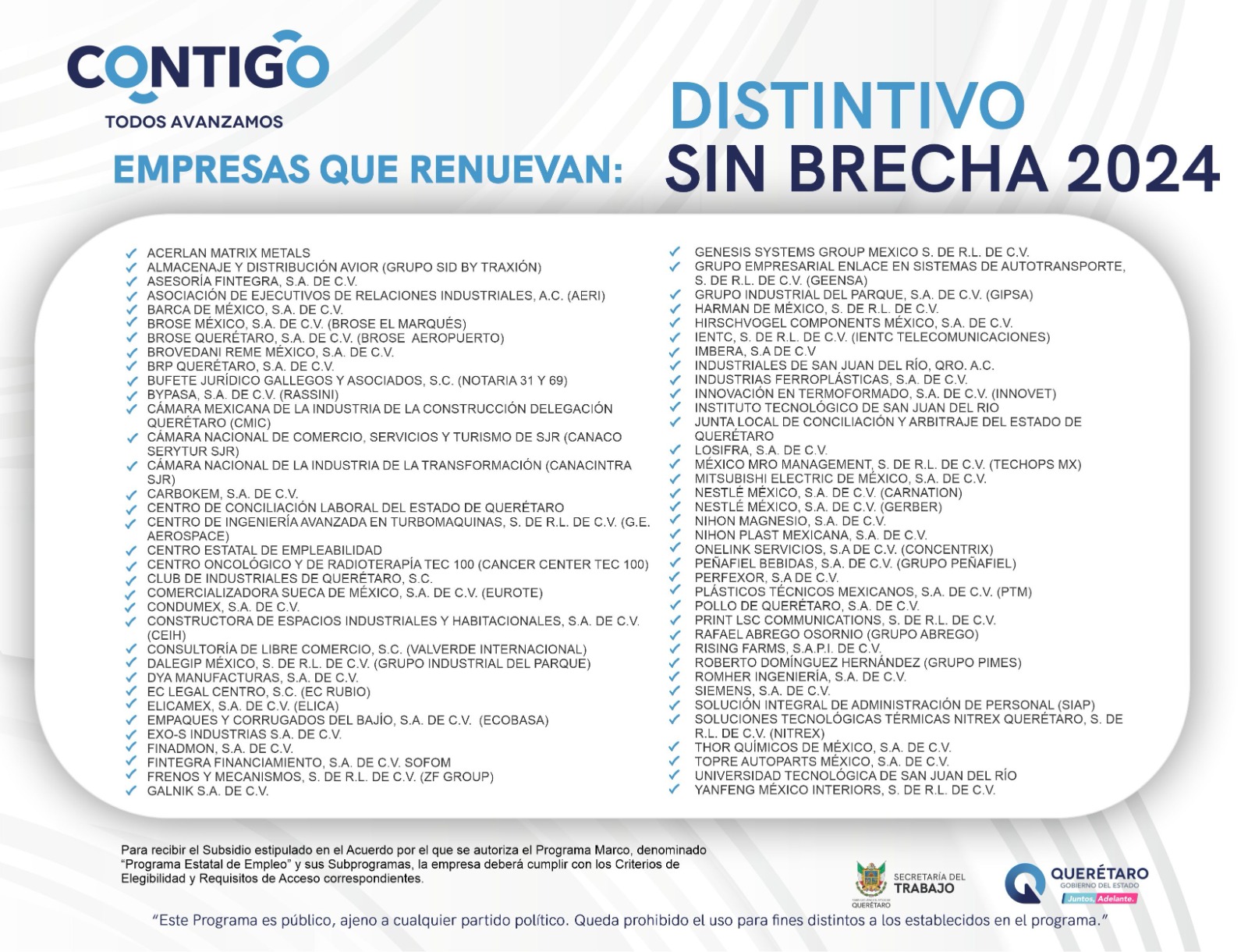 Lee más sobre el artículo Más de 100 empresas participan para recibir el Distintivo estatal Sin Brecha 2024