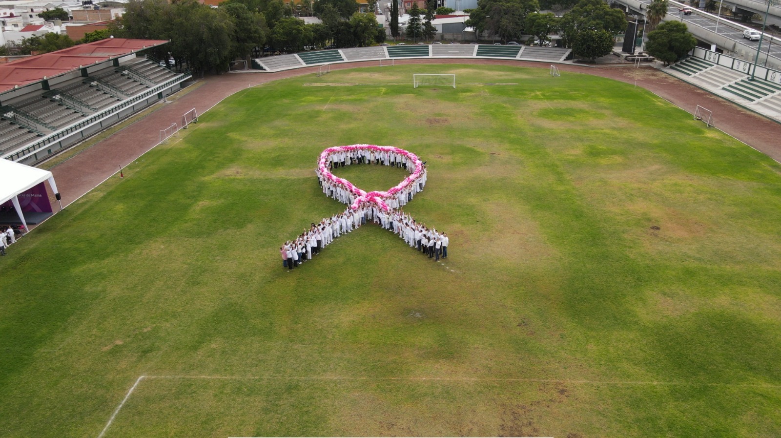 Lee más sobre el artículo Realiza IMSS Querétaro lazo rosa para promover detección oportuna de cáncer de mama