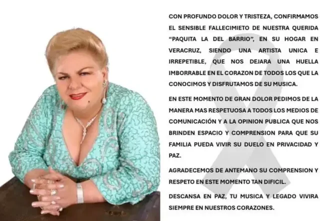 Murió Paquita la del Barrio